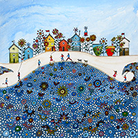 Beach Huts & Flowers, Happy Days. A Limited Edition Giclée Print by Anya Simmons