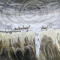 Climbers Lodge. A mixed media original by Anya Simmons.