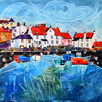 Pittenweem Harbour, Fife. A mixed media original by Anya Simmons.