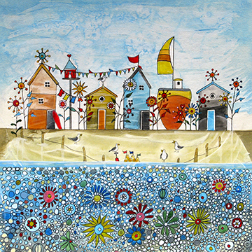 Beach Huts & Flowers. An Open Edition Print by Anya Simmons.
